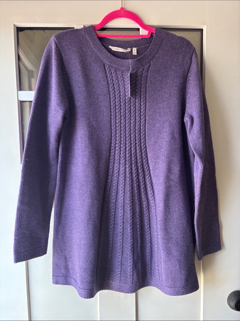 Soft Surroundings Purple Cable-Front Crewneck Sweater